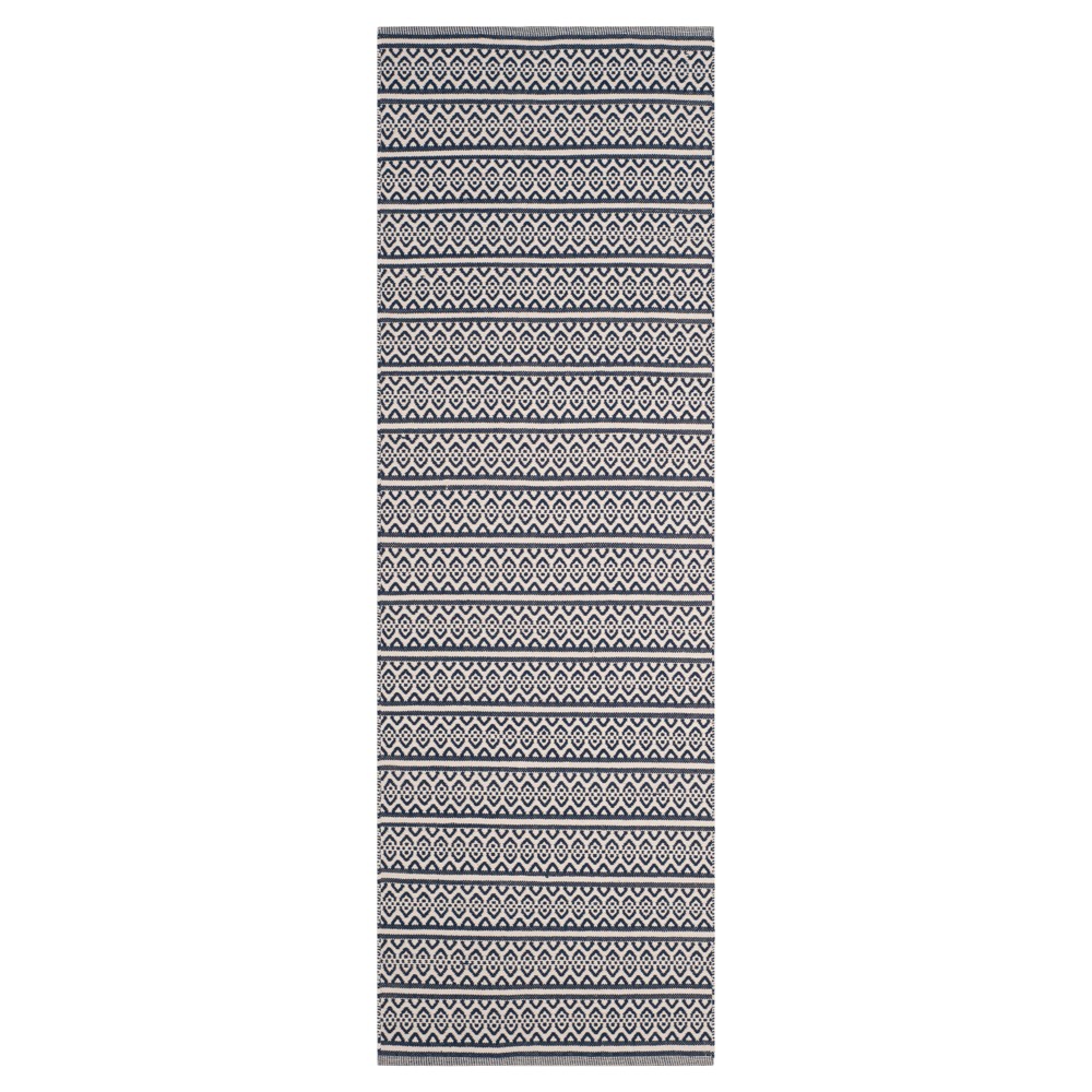 2'3inx8' Runner Ivory/Navy Geometric Woven - Safavieh