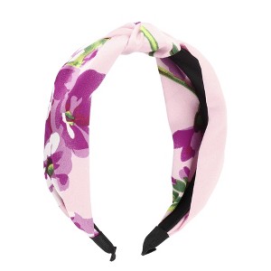 Unique Bargains Women's Elegant Knotted Printed Wide Hairband 6.50"x4.92" Pink Purple 1 Pc - 1 of 3