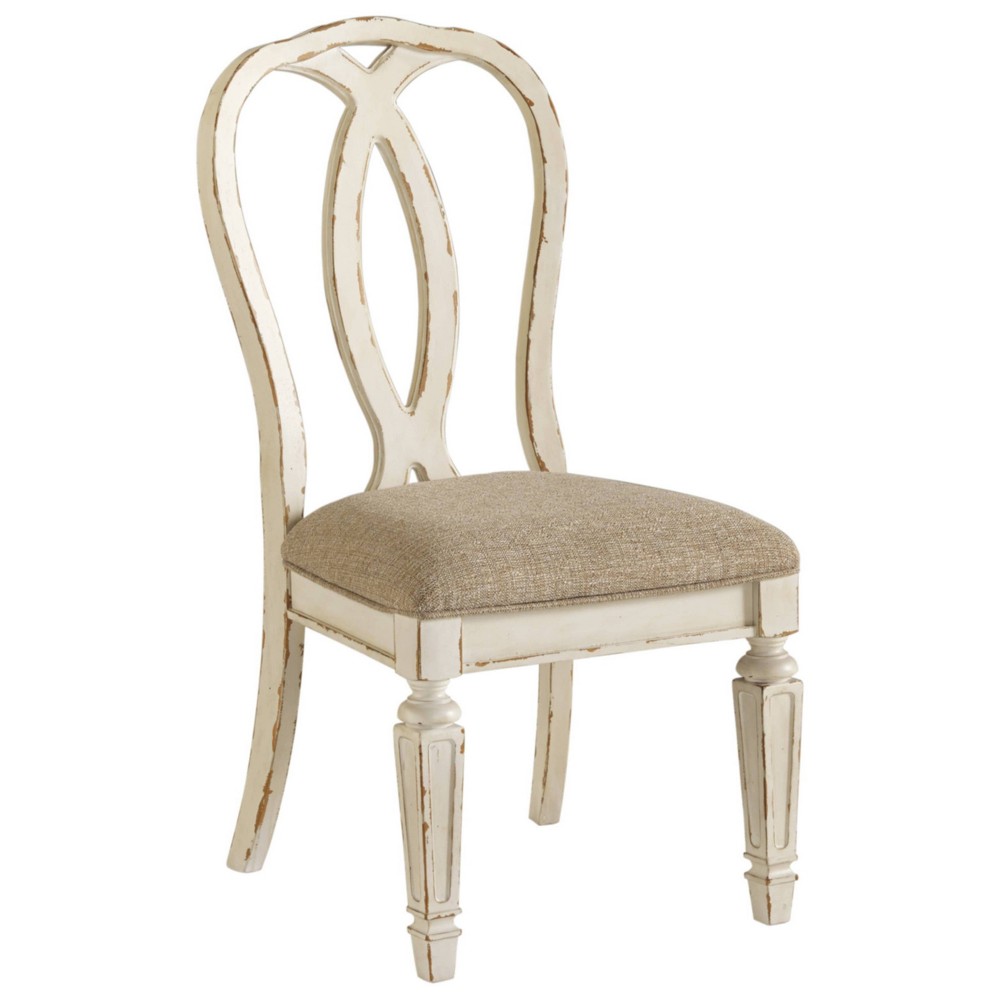 Photos - Chair Ashley Set of 2 Realyn Ribbon Back Dining Upholstered Side  Chipped White  