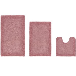Edge Bath Rug 100% Premium Cotton Ultra-Soft Water Absorbent Tufted Solid Reversible 3 Piece Bathroom Rug Set for Machine Washable Bathmat - 1 of 4