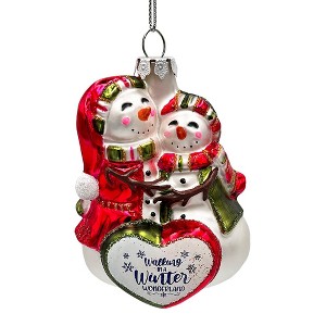 Heartwarming Snowman Couple Glass Ornament, Romantic Tree Decor| OrnamentallyYou - 1 of 4