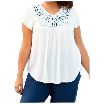 Women's Karla Embroidered Blouse - PLUS - On The Plus Side