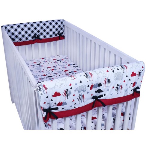 Bacati Lumberjack Red Black Gray Boys Cotton Crib Rail Guard Covers set of 2