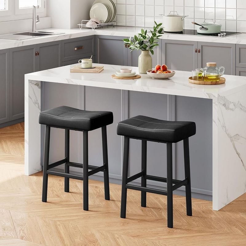 Whizmax 29 Inch Backless Saddle Barstools Set of 2 with Curved Surface, Metal Leg and Footrest, for Kitchen Counter, Home Bar, Black, 5 of 8