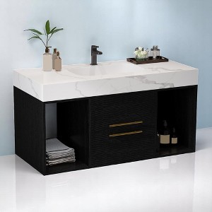 Mshliw 39.4 Inch Wall Mounted Bathroom Vanity with Ceramic Sink, Floating Vanity with White Slate Top and 2 Drawers - 1 of 4