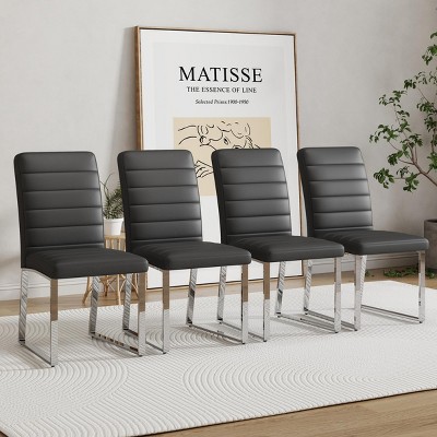 INFURNIC Dining Chairs 4-Pack Heavy-Duty PU Leather Thick Cushion Chairs with Iron Frame for Home and Office, Black, 21.5"*17.2"*35.7"