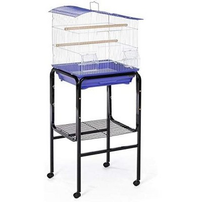 Black Tubular Steel Bird Cage Stand with Shelf
