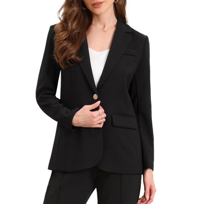 Allegra K Women Notched Lapel Single Breasted Long Sleeve Flap Pocket Straight Lined Business Casual Suit Jacket Blazer