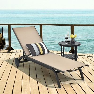 Costway Outdoor Patio Lounge Chair Chaise Fabric Adjustable Reclining  Armrest Pool Brown