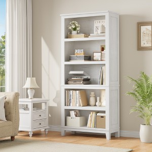 5 Tier Bookcase with Adjustable Shelves, 71" Tall Bookshelf w/ Wooden Legs, Farmhouse Bookcase for Living Room Office - 1 of 4