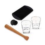 True Muddled Cocktail Kit with 2 Recipe Lowball Tumblers, Wooden Muddler, Silicone Ice Sphere Mold and Mini Pebble Ice Tray, Set of 5, Multicolor