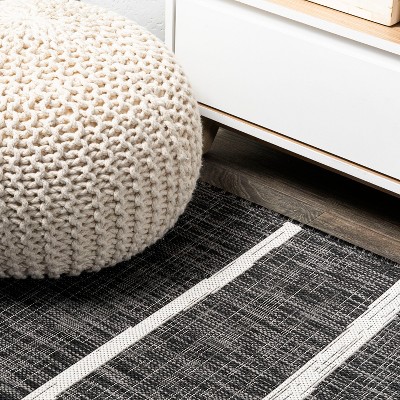 Colonia Black and Ivory Synthetic Stripe Runner Rug 2 x 8
