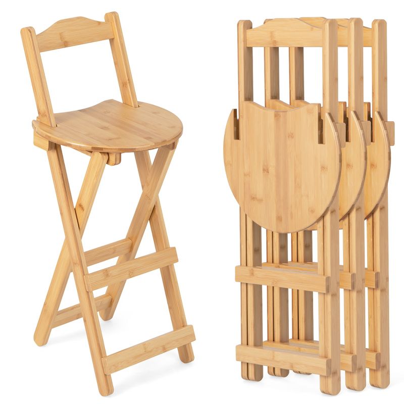 Costway Set of 4 Bamboo Folding Barstools Counter Height Dining Chairs Installation Free, 1 of 10