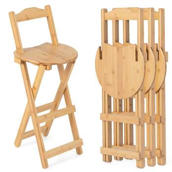 Costway Set of 4 Bamboo Folding Barstools Counter Height Dining Chairs Installation Free