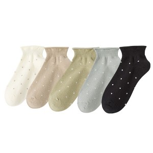 Anna-Kaci 5 Pairs Women’s Ankle Socks Soft Ribbed Top with Small Polka Dot Pattern for Loafers Ballet Flats or Sneakers - 1 of 4