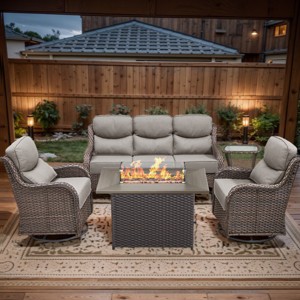 Belord Patio Furniture Set with 6-INCH Extra Thick Cushion, 5 Pieces Outdoor Patio Furniture Set with Swivel Chairs, Sofa Couch, and Firepit Table - 1 of 4