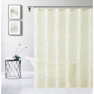 Dainty Home Stella 3D Floral Chenille Embroidered Linen Textured Shower Curtain