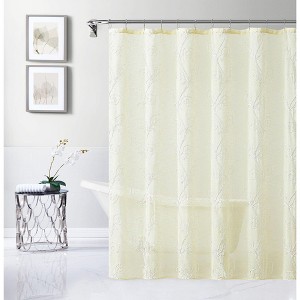 Dainty Home Stella 3D Floral Chenille Embroidered Linen Textured Shower Curtain - 1 of 4