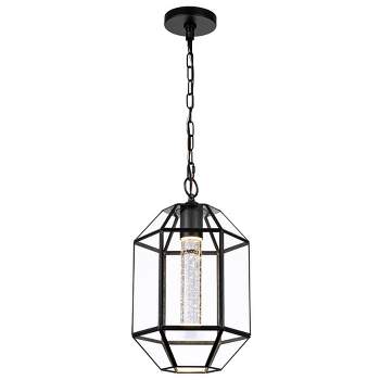 C Cattleya Dark Bronze Finish LED Brass Pendant Light with Crystal And Tempered Glass Shade(E26)