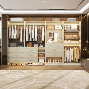 Besiost Set of 4 Closet Organizer System with Wood Drawers, 104-In Freestanding Wardrobe with Mirror and Hanging Rods - 1 of 4