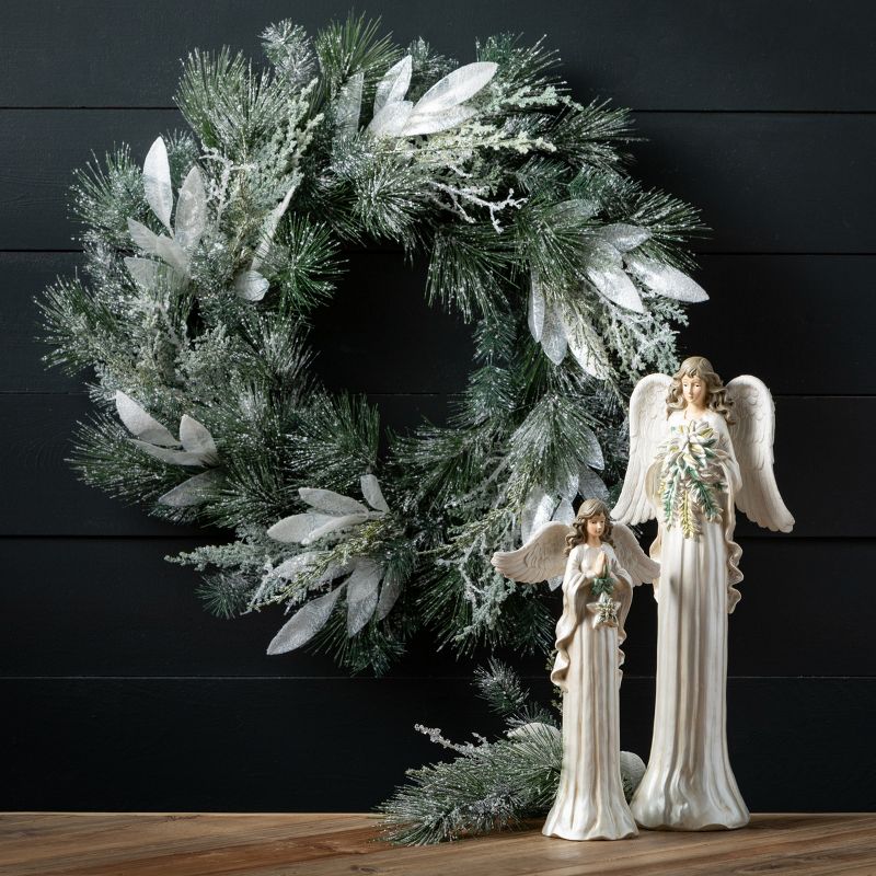 25"H Sullivans Frosted Snow Pine Wreath, Green Winter Wreaths For Front Door, 3 of 4