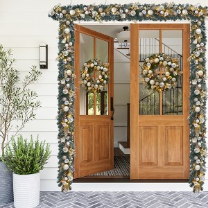 Pre-Lit Xmas Garland (6 Ft) - 20 Lights, Ball Ornaments & Golden Leaves | Multi-Scene Decor for Mantle, Table Centerpiece, Indoor & Outdoor Home Use - 1 of 4