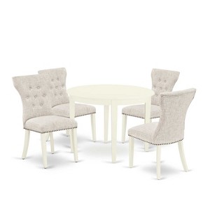 5-Piece Linen white Solid Wood Top - Round Dining Room Set - Seats 4 - 1 of 4