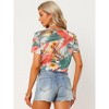 INSPIRE CHIC Women's Short Sleeve Semi-Sheer Tropical Leaves Print Hawaiian Crop Top - 3 of 4