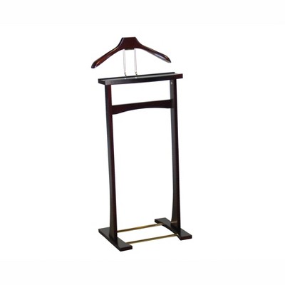 Proman Products Ashton Valet Suit Stand with Top Tray, Contour Hanger, Trouser Bar and Shoe Rack, 17" W x 14" D x 42" H, Dark Mahogany