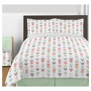 Coral & Mint Mod Arrow Comforter Set (Full/Queen) - Sweet Jojo Designs , Blue Gray Pink