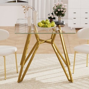 Hrinhom 35.4"W Square Glass Coffee Table,Dining Table with Metal Legs - 1 of 4