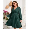 YesFashion Women's Plus Size Dress Long Sleeve V Neck Front Knotted Elastic Elegant Dress Knee Length Midi Dress - 4 of 4