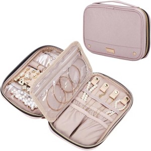 Travel Jewelry Case, Holiday Organizer for Necklaces, Earrings, Rings, Bracelets, Watch, Pink - 1 of 4