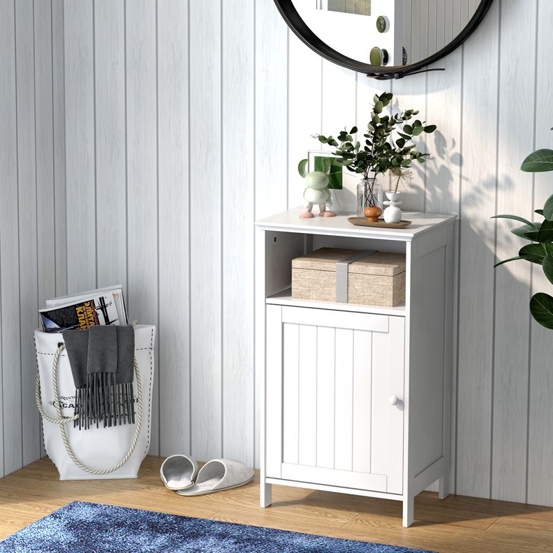 Tangkula Bathroom Floor Cabinet Single Door Side Cabinet w/ Open Compartment & 3-Position Adjustable Shelf White/Grey, 2 of 11