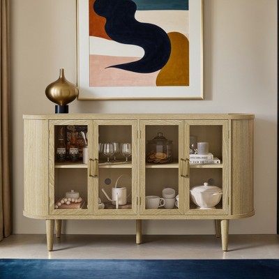 Farmhouse Sideboard Cabinet with Storage, Wood Buffet Cabinet with Glass Doors and Adjustable Shelves for Kitchen - Leovsnove