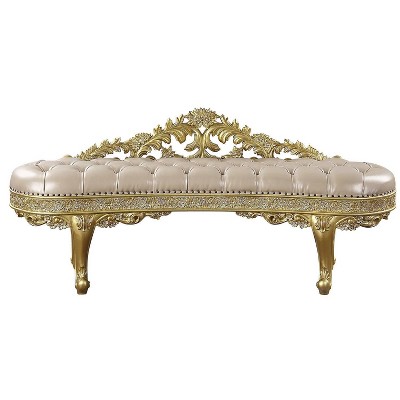 73" Light Gold PU Cabriole Bench with Storage and Metal Legs