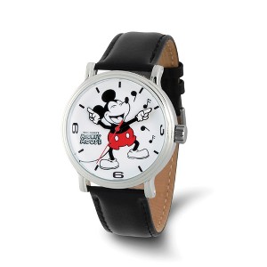 Black Bow Jewelry Disney Ladies Laughing Mickey Mouse Black Leather Band Watch - 1 of 3