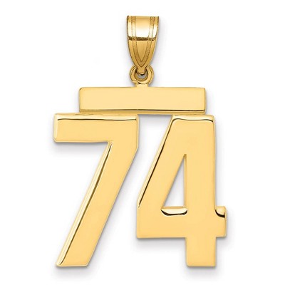 Black Bow Jewelry 14k Yellow Gold, Athletic Collection, Large Polished Number 74 Pendant