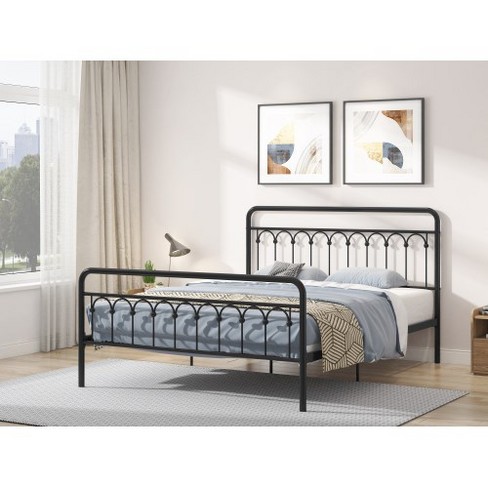 Metal Platform Bed Frame Mattress Foundation With Victorian Style Headboard footboard Queen Black Target