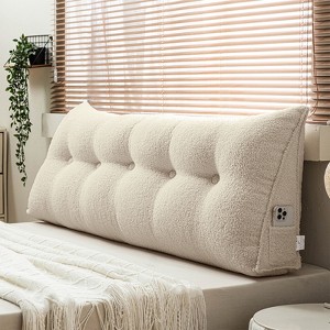 Soft Wedge Teddy Velvet Headboard Pillow w/ Side Pocket - PP Cotton Filled, Triangular Backrest Cushion for Dorm Bed - 1 of 4