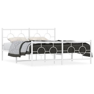 vidaXL White Metal Bed Frame-Industrial Double Bed with Headboard/Footboard, Bedroom Furniture, 81.5"x61.4", Mattress Support - 1 of 4