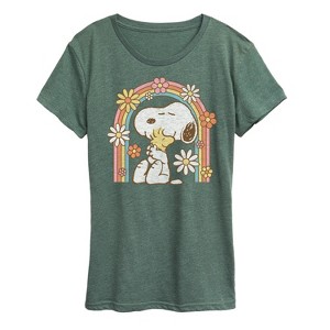 Women's - Peanuts - Retro Flower Rainbow Short Sleeve Graphic T-Shirt - 1 of 4