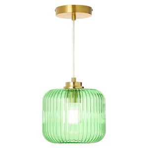 7.25" Nellie Retro Globe Shade Pendant Light Green - River of Goods: Brushed Gold-Finish, Adjustable Height - 1 of 4