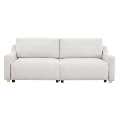 Cream Fabric Queen Sleeper Sofa with Natural Wood Legs