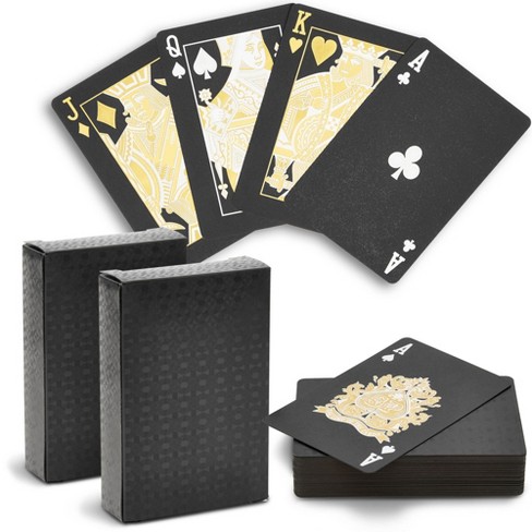 ruiqiu 2 Decks Waterproof Poker Cards Plastic Poker Diamond Playing Cards Magic Poker Cards for Family Party Game Gold, Black