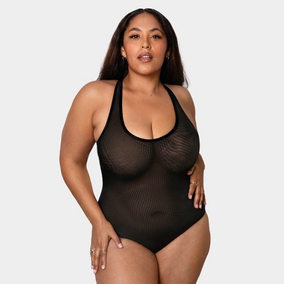 Curvy Couture Plus Size Women's Sheer Mesh Bodysuit