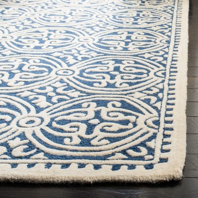 Navy Blue and Ivory Hand-Tufted Wool Area Rug