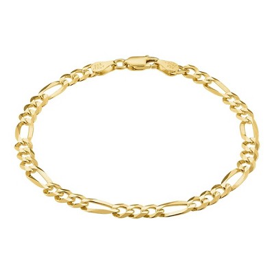 KISPER 18K Gold Over 925 Sterling Silver 5mm Solid Diamond-Cut Figaro Link Chain Bracelet - for Men & Women with Lobster Clasp - Made in Italy
