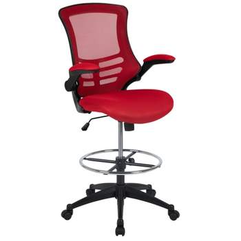 Emma and Oliver Mid-Back Mesh Ergonomic Drafting Chair with Foot Ring and Flip-Up Arms