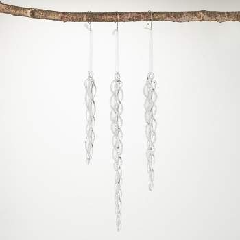 12"H, 9"H and 7"H Sullivans Twisted Glass Icicle Ornaments - Set of 3, Clear Christmas Ornaments